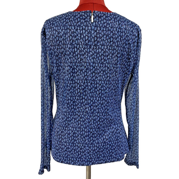 Michael Kors Size XL Dressy Top Blue Metallic Long Sleeve Ruched Front Blouse - Picture 5 of 10